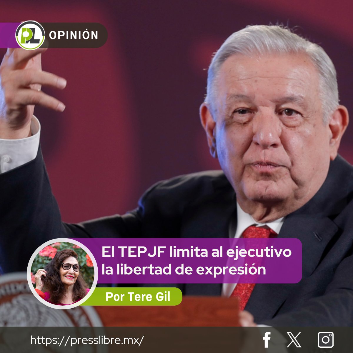 #Opinión | 📚 Libros de ayer y hoy - Tere Gil
+ Lo electoral invade la libertad de expresión. El @TEPJF_informa limita la libertad de expresión del presidente. Pero tolerante, perdona el uso del @INEMexico a la opositora y su calumnia.

#LeerMás en #PressLibre
📰