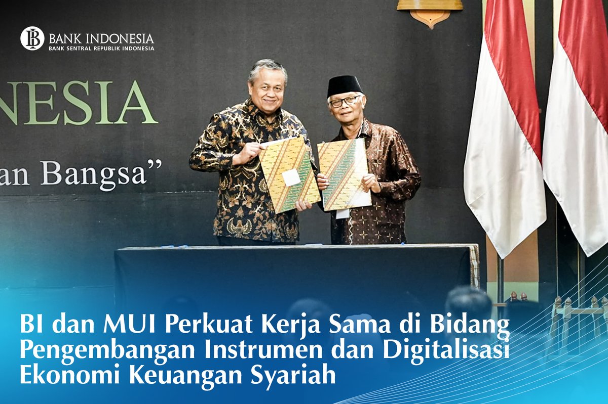 BI & Majelis Ulama Indonesia (MUI) berkomitmen mewujudkan iklim kondusif bagi pengembangan ekonomi & keuangan syariah (EKSyar) Indonesia. Penguatan di antaranya terkait pengembangan instrumen keuangan komersial & sosial syariah, serta digitalisasi pengelolaan keuangan syariah.
