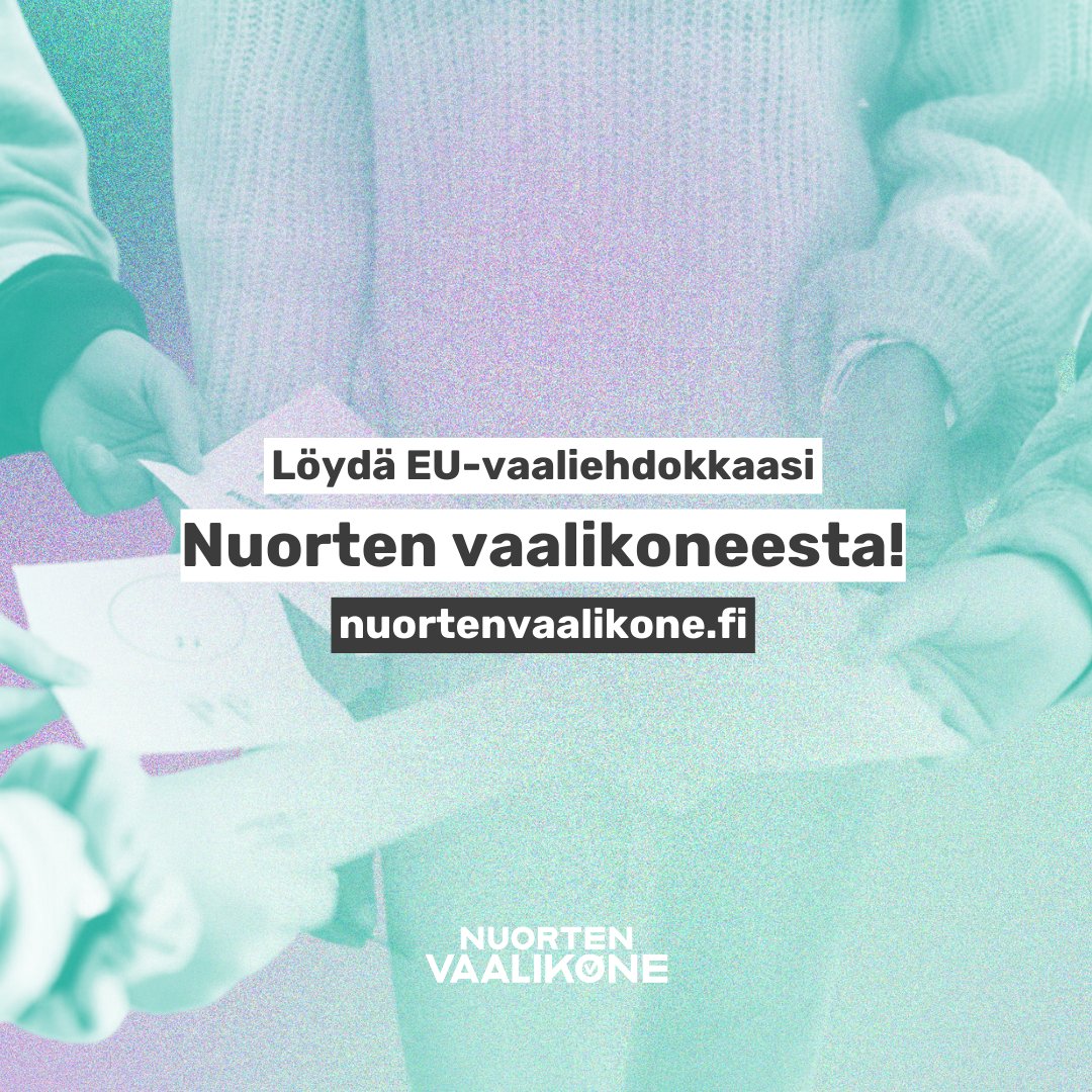 Nuorten vaalikone on nyt julkaistu! 🌟

Nuorille suunnattu vaalikone auttaa löytämään omia mielipiteitä lähellä olevat ehdokkaat ja puolueet EU-vaaleissa 2024. Klikkaa vaalikoneeseen 👉 
nuorisoala.fi/nuortenvaaliko…

@sitrafund @ep_suomi
#nuortenvaalikone #euvaalit #käytäääntäsi