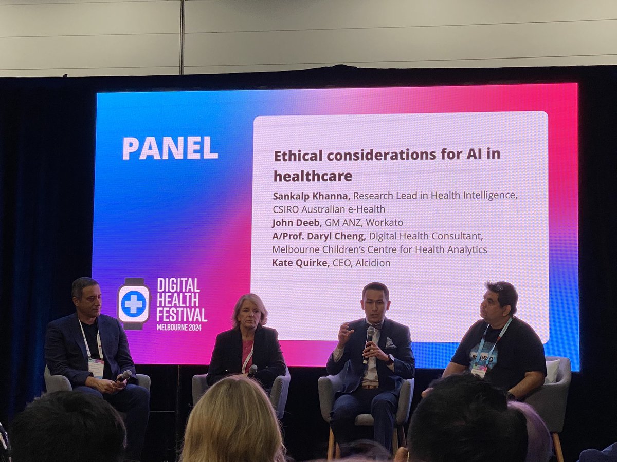 Day 2 of #DHF24. Ethical issues for #AI in healthcare panel discussion. Points made about AI as a form of augmentation not substitution. @digitalhlthfest