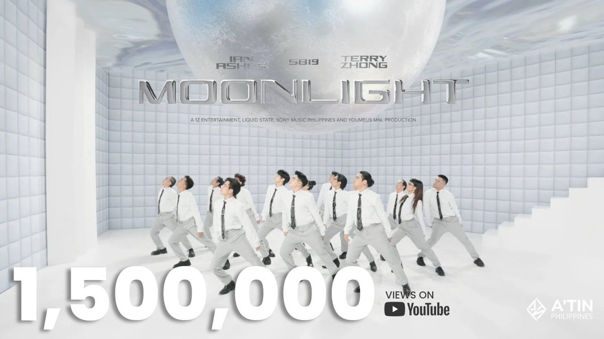 [⚪ MOONLIGHT MV UPDATE]

🔓1,500,000 YouTube views unlocked

 #MOONLIGHT keeps on shining! Still at #2 Trending for music. Continue streaming, A'TIN! 

🔗youtu.be/_WIGlfguVTs

<a href="/SB19Official/">SB19 Official</a> #SB19
#IanxSB19xTerry