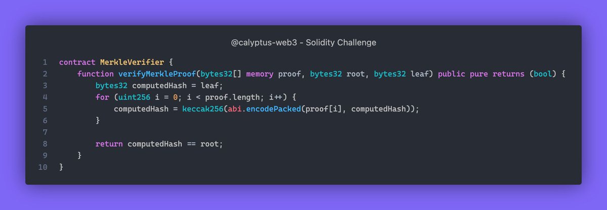 Solidity Challenge #366 🕵️‍♂️

Below is an example of how you could create a smart contract with a function to check the validity of a Merkle hash. This example assumes that the Merkle tree is binary (each node has at most two children) 👯

What are the flaws in the contract?