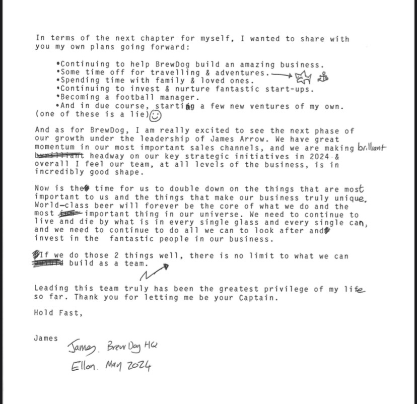 Looks like <a href="/brewdogjames/">James</a> has resigned from BrewDog. I hope James Arrow can lead this company into a much more positive future.