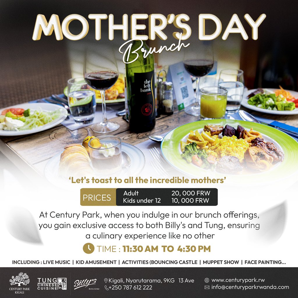 Join us for a heartwarming Sunday Brunch to honor the nurturing souls in our lives this Mother's Day. Bring your mom, a cherished maternal figure, or anyone close to your heart for a delightful feast at Billy's Bistro and Tung. Prices: 20k for adults, 10k for children under 12🥂