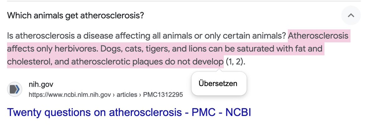 I just watched a video on Instagram of a guy claiming that only animals that eat plants such as goats, sheep, cows develop atherosclerosis (plaque in arteries). Meat eating animals, such as lions and tigers, do not. 

So, I looked it up and it turns out to be correct, see…