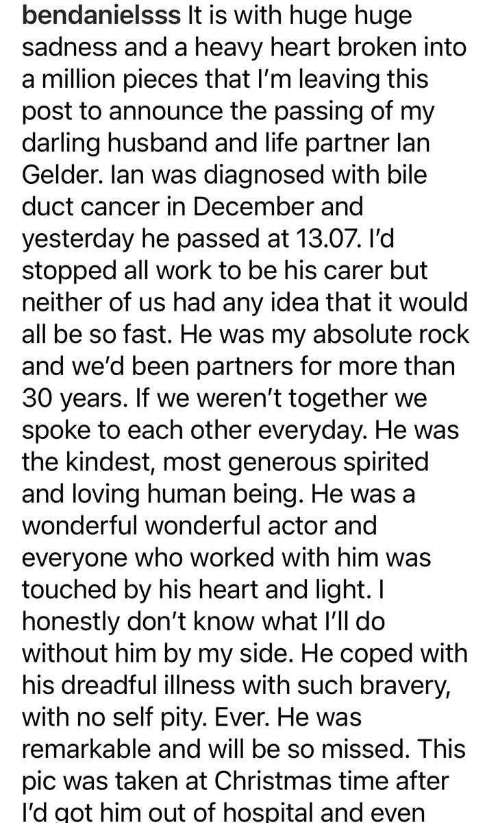 Farewell to stage and screen actor Ian Gelder, who has died, aged 74, after suffering bile duct cancer. His husband, fellow actor Ben Daniels, pays tribute below right.