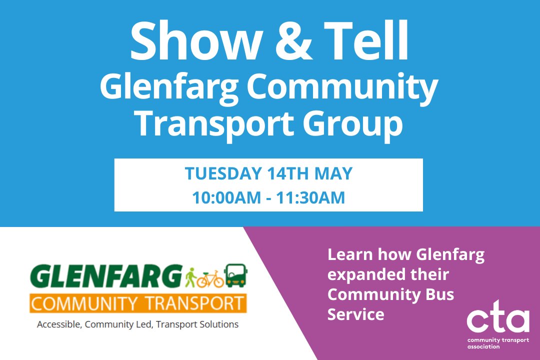 Join our first 'Show and Tell' session to hear the success story of Glenfarg Community Transport - after losing local routes, they're now making headlines from the BBC to the Guardian! 📅 14 May, 10am 🔗 Register: ctauk.org/events #CommunityTransport #CTAShowAndTell