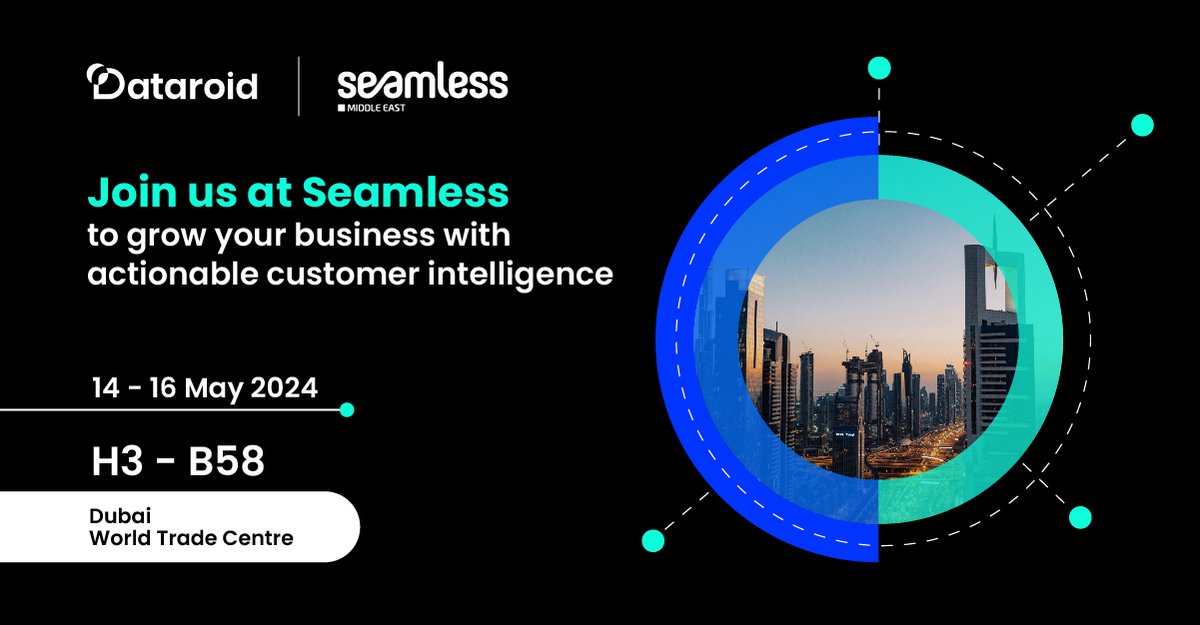 Connect with Dataroid at Seamless Middle East! 🗓 Drop by our booth at H3-B58 to meet our team from May 14-16 at the Dubai World Trade Centre. Engage with industry leaders and discover how you can leverage actionable customer intelligence to grow your business with @dataroid.