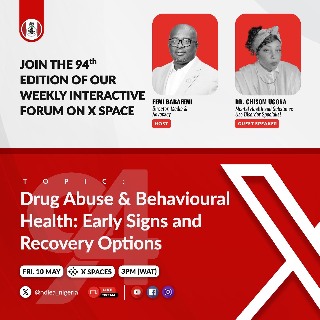 How much of impact does drug abuse have on our behavioral health? What are the early signs we should look out for in homes, schools and workplaces? These and more will be the focus of experts on our X Space conversation this Friday at 3pm. Join us then for great and beneficial...