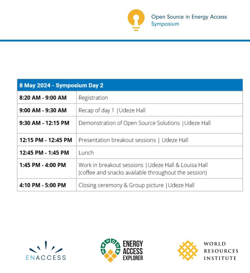 Day 2 of the Open Source in Energy Access Symposium in Abuja! 🇳🇬 Join the livestream to watch our experts demonstrate the use of energy planning tools such as Energy Access Explorer 👉 bit.ly/3Wvfznm and contribute to the discussion on Discord 👉 bit.ly/4boVzqC