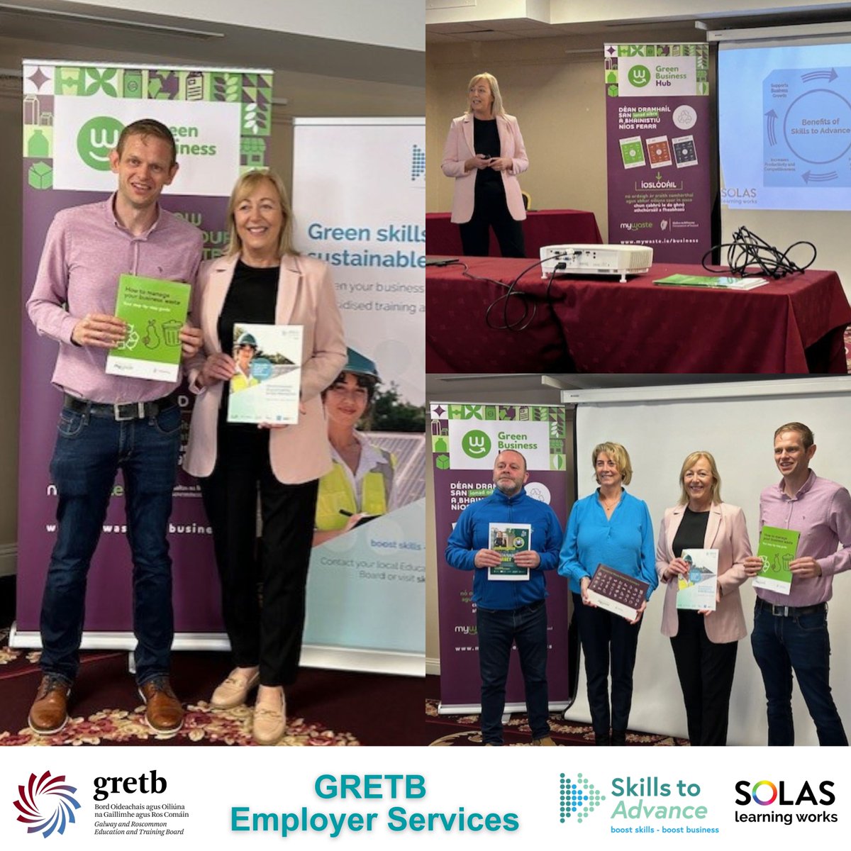 Marie Devane from our Employer Services team spoke at the Green Hubs Business Breakfast about provision available through Skills to Advance. Marie was joined by, Sinead Ni Mhainin, Connaught Ulster Waste Office, Jonathan Jones, @roscommoncoco and Jeremy Cullen from @LEORoscommon