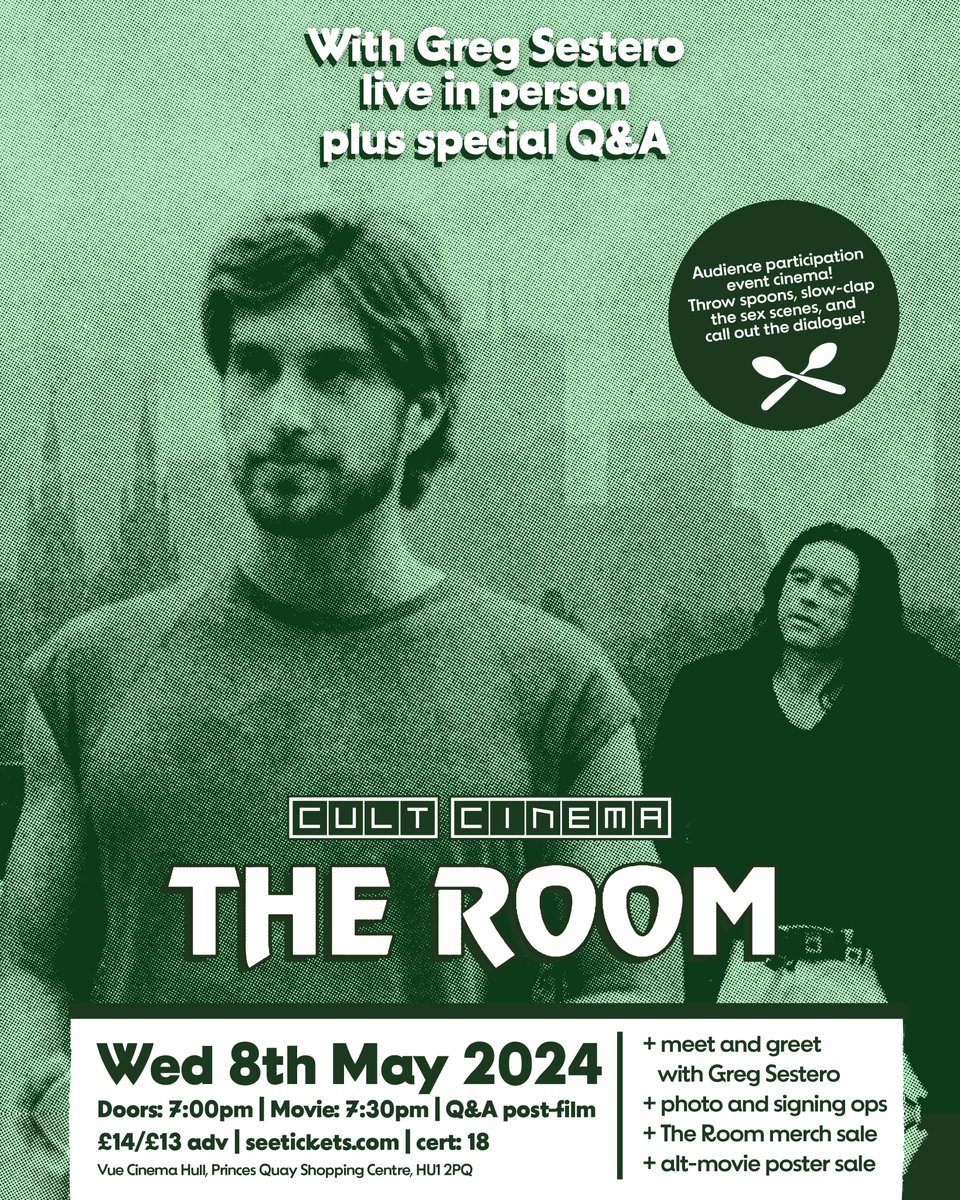 TONIGHT Don't miss the return of Cult Cinema Sunday as they return for a mid-week special interactive screening of THE ROOM, with the film’s star appearing live in person for a Q&A and meet and greet. 🎟 Book tickets: bit.ly/CultCinemaTheR…