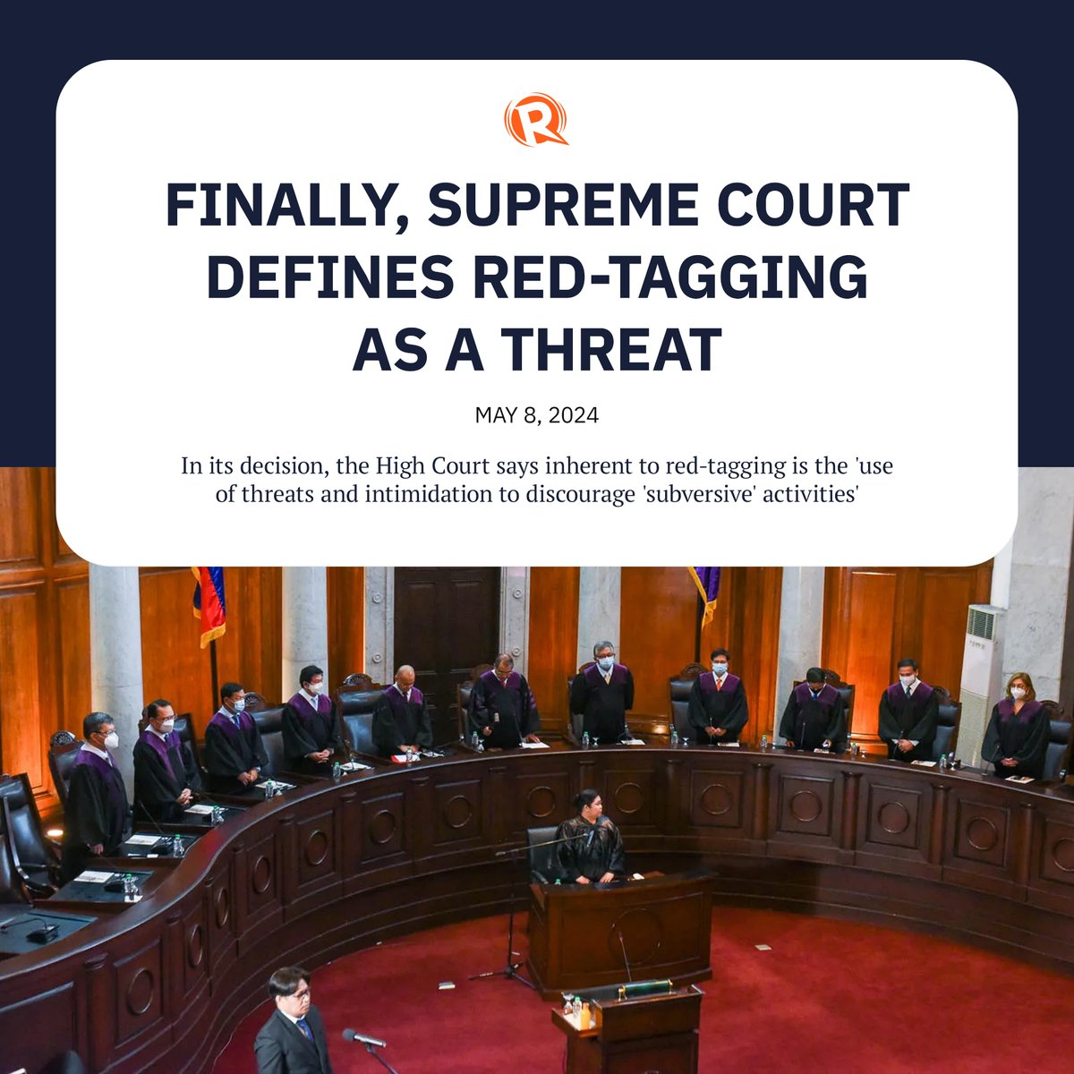 In a 39-page decision penned by Associate Justice Rodil Zalameda, the High Court defined red-tagging as an act that threatens a person’s constitutional right to life, liberty, and security. trib.al/eSSkYcO