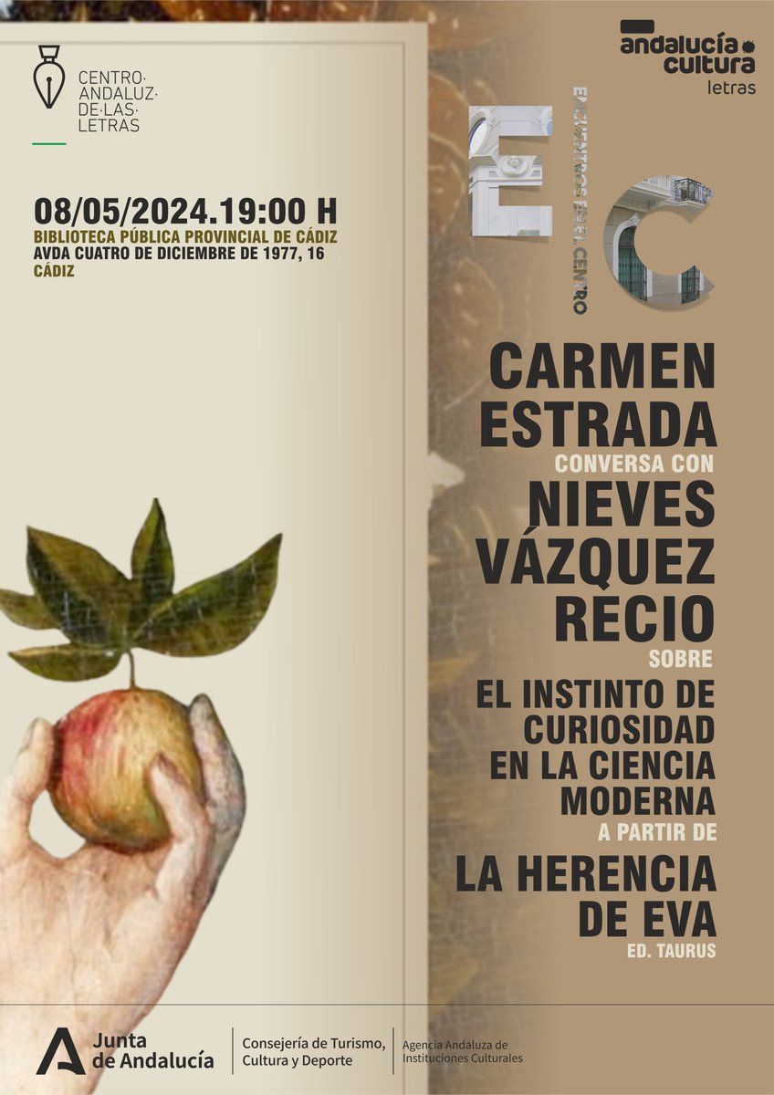 ¡Esto es esta tarde! En #Cádiz. Aquí podéis encontrar más información: lajunta.es/4rqnq Carmen Estrada habla de curiosidad y ciencia en la Biblioteca Provincial de Cádiz | andaluciainformacion.es/provincia-de-c… @CulturaCuenta @CulturaAND @CadizJunta @tauruseditorial @bibcadiz