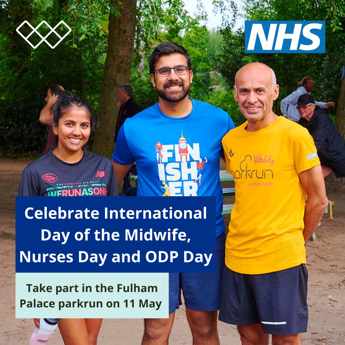 Join us to mark International Day of the Midwife #IDM2024, International Nurses Day #IND2024 and #ODPDay with @parkrunUK. Our #Chelwest team will be taking over the Fulham Palace parkrun on 11 May - we'd love to see you there! Sign up here: ow.ly/H73V50RiUeL