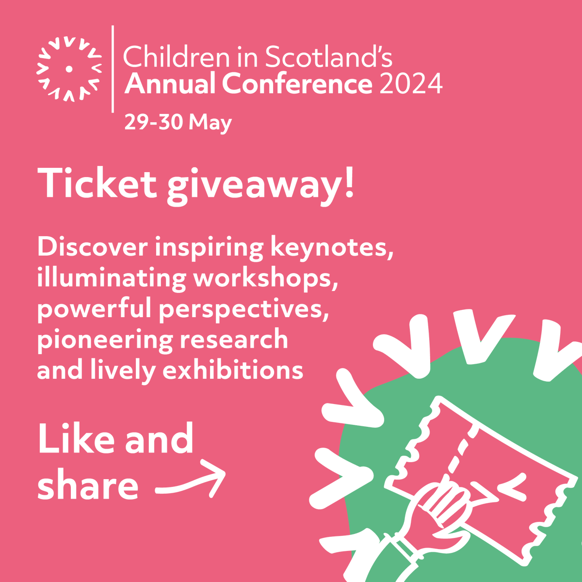 💫Ticket giveaway time 💫 We have one free day ticket to #CiSAC24 to give away before the end of the day! To be in with a chance to win, just Like ❤️ and Repost ↩️ this post. Find out more about the conference: childreninscotland.org.uk/cisac24