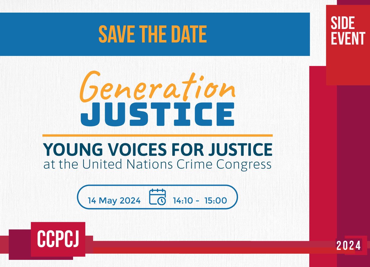 #CCPCJ33 Chair Ambassador Ivo Šrámek will also be hosting a side event to launch the UNODC Generation Justice initiative - Youth Voices for Justice at the @CrimeCongressUN on Tuesday, 2.10pm in Room M2.