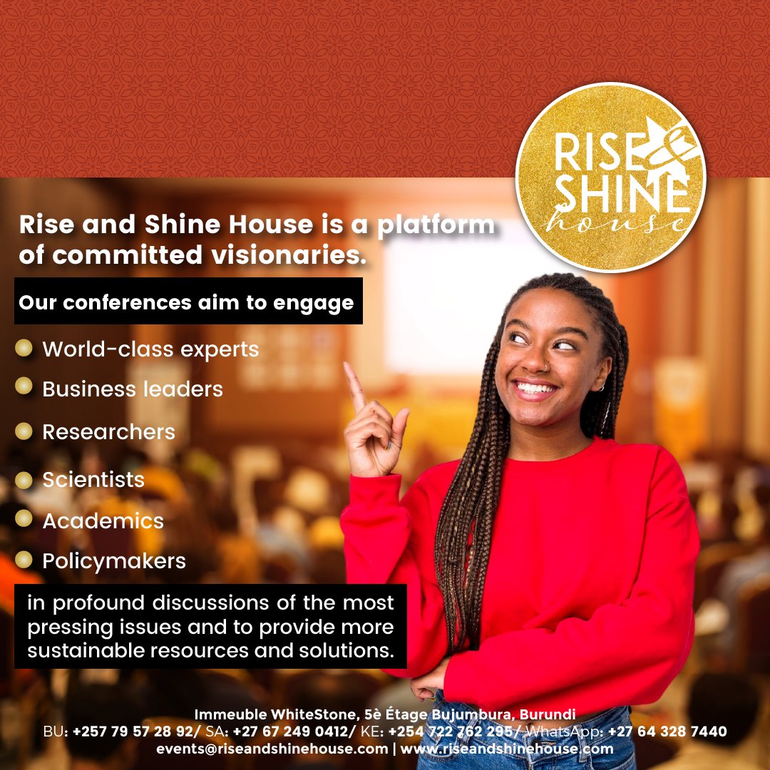 🤝✨ Rise and Shine House is a platform of committed visionaries. Our conferences aim to engage world-class experts, business leaders, researchers, scientists, academics, and policymakers in profound discussions of the most pressing issues and to provide more sustainable