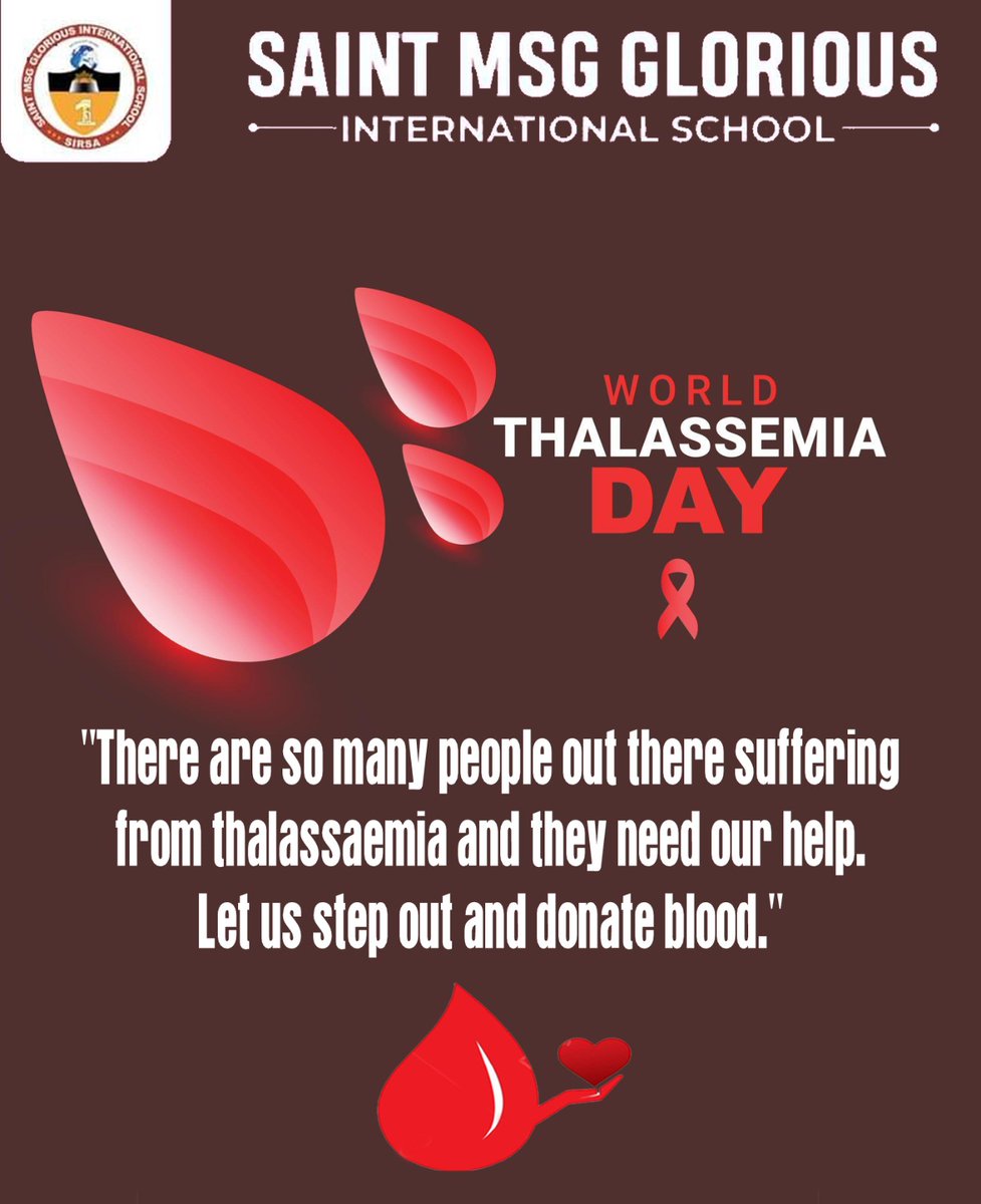 Saint MSG Glorious International School (@saintmsgschool) on Twitter photo "Let's transform obstacles into opportunities and challenges into triumphs. Together, we can create a world where thalassemia is no longer a barrier to happiness."
#SaintMSGSchool
#WorldThalassemiaDay
#help
#donateblood
#SaveLifeDonateBlood
#CambridgeSchool
#TogetherWeCan "Let's transform obstacles into opportunities and challenges into triumphs. Together, we can create a world where thalassemia is no longer a barrier to happiness."
#SaintMSGSchool
#WorldThalassemiaDay
#help
#donateblood
#SaveLifeDonateBlood
#CambridgeSchool
#TogetherWeCan