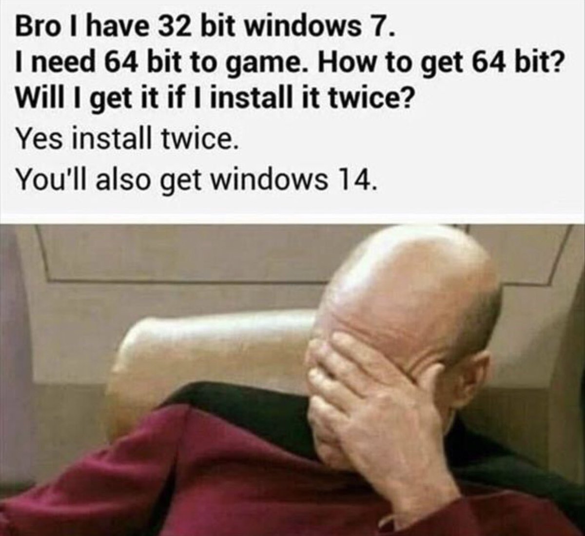 @brunoborges People can always try installing windows twice if they’re stuck on 32 bit 😂