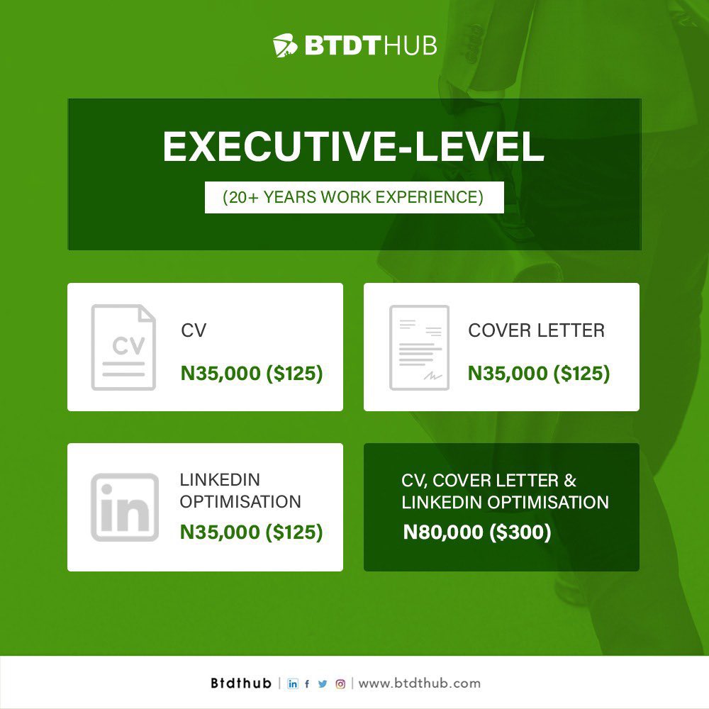 Showcase your skills and experience with your well-crafted CV, Cover Letter, and LinkedIn Profile. Our services include a FREE Interview Prep Guide to ace your next job interview. For more information, send a DM or email to INFO@BTDTHUB.COM today. #BTDTHub