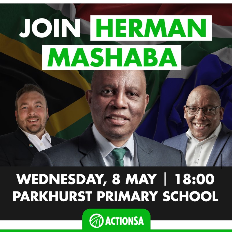 President Herman Mashaba, National Chair Michael Beaumont and Gauteng Premier Candidate Funzi Ngobeni will be at Parkhurst Primary on tonight at 6pm for the presidential engagement with residents of Ward 117 and Region B. Only ActionSA will Fix South Africa.