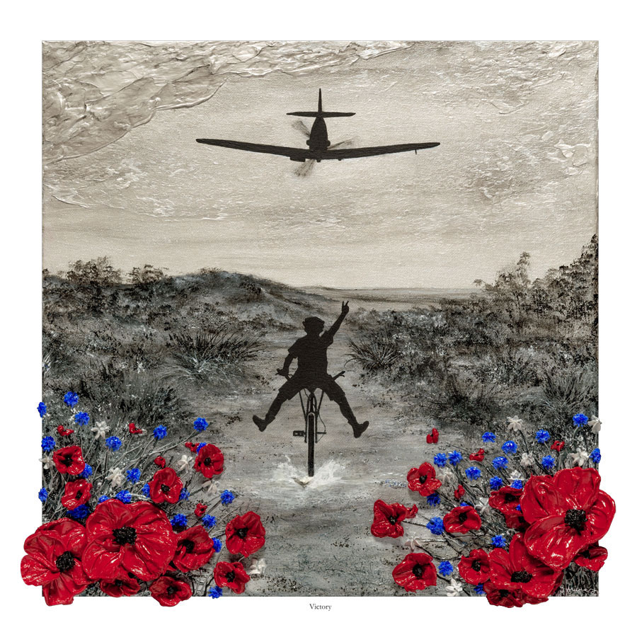 Women at War celebrates Victory in Europe Day, 79 years ago today & we shall not forget. The painting is one in my collection by artist Jacqueline Hurley, it's called 'Victory'. #VEDay #veday2024 #victoryday #VictoryinEurope #womenatwar #poppy #poppies #London #WWII #WW2