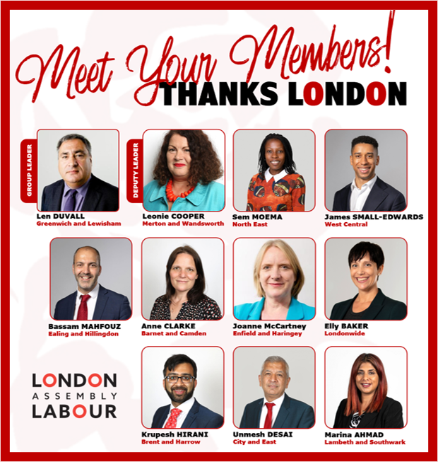 Last week, Londoners chose hope over fear, electing @SadiqKhan for a third term He's joined by 11 Labour Assembly Members making sure all Londoners benefit from: 🚆TfL fares freeze 👮1300 new police 👶baby banks for family basics 🏠40,000 council homes #4moreyears #LondonElects
