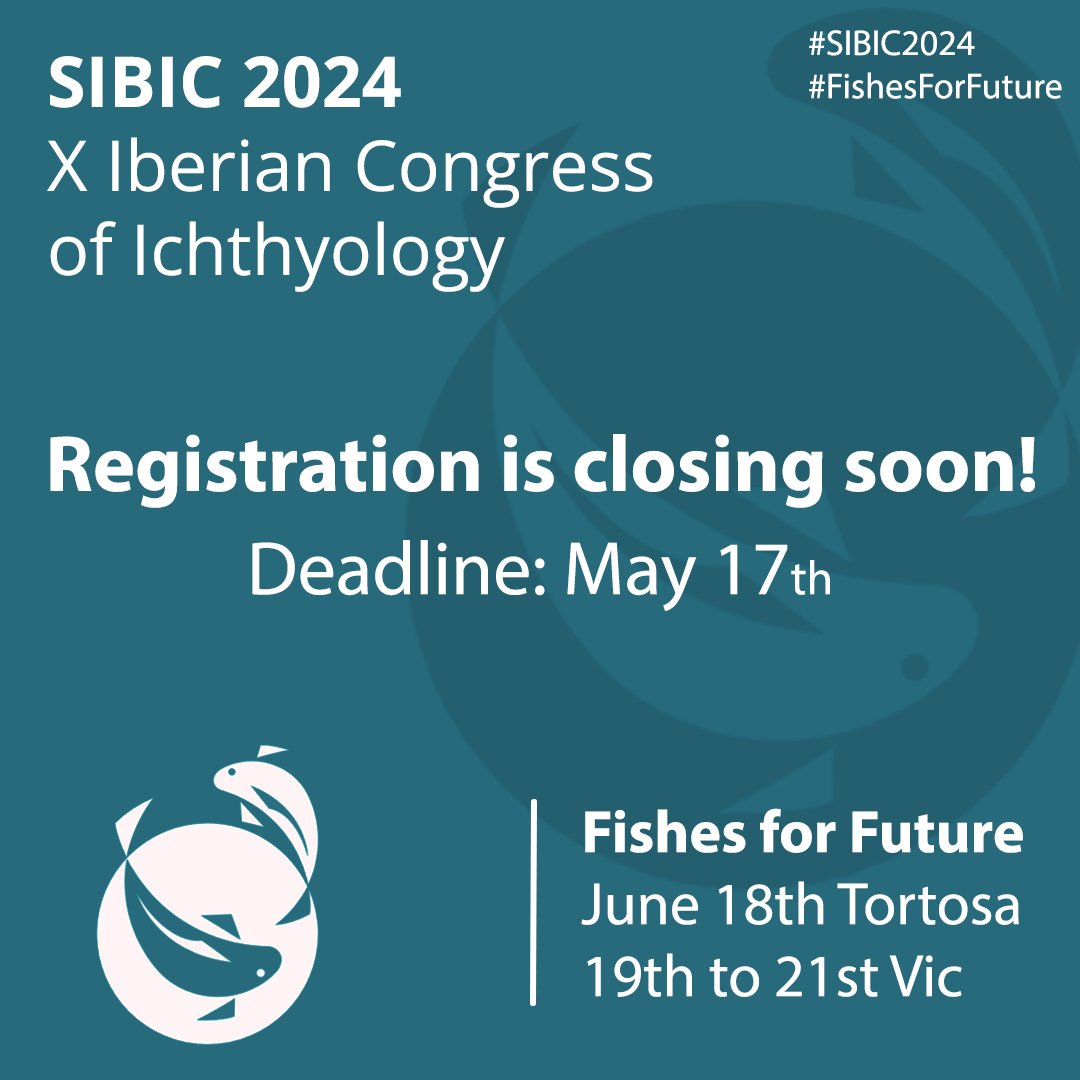 Be aware that registration for #SIBIC2024 is closing soon! You have until May 17th to meet us at @uvic_ucc and @migratoebre for the upcoming #FishesForFuture congress! Follow the instructions on sibic2024.org/registration/ @SIBICorg