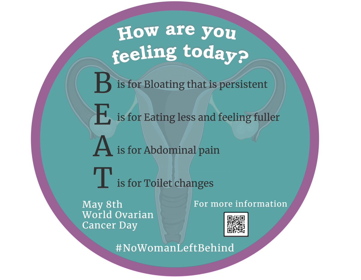 Today is World Ovarian Cancer Day. Know the symptoms for you and all the ladies in your life #WOCD2024 #BEAT #ThisIsGo #NoWomanLeftBehind