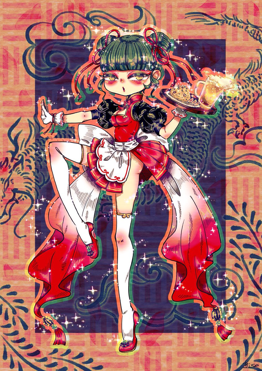 「再掲チャイナ風メイドちゃん 」|🐝り子⚙のイラスト