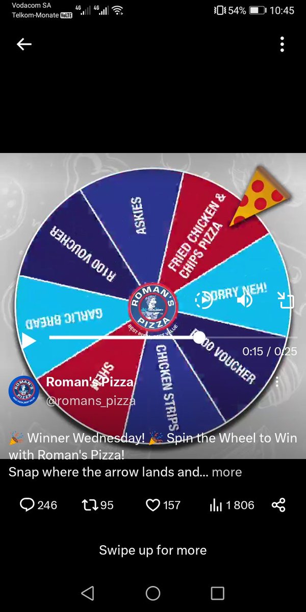 @romans_pizza #WinningWednesday
#RomansPizza
#SpinTheWheel🍕