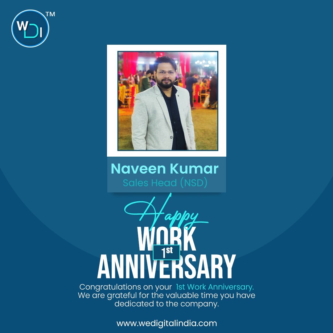 🎉 Celebrating a fantastic year of achievements with Naveen Kumar, our brilliant Sales Head! Thank you for your dedication and hard work. Here's to many more successful years ahead! 🌟
.
.
.
#HappyWorkAnniversary #TeamWDI #LeadershipExcellence #SalesSuccess #WorkAnniversary