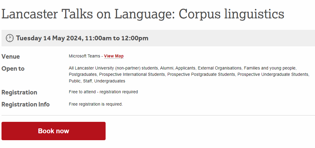 Still time to register for a free online seminar on Corpus linguistics with @elenasemino @danagablas lancaster.ac.uk/linguistics/ev…