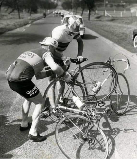 A spot of bother on the road to Roubaix 1962.