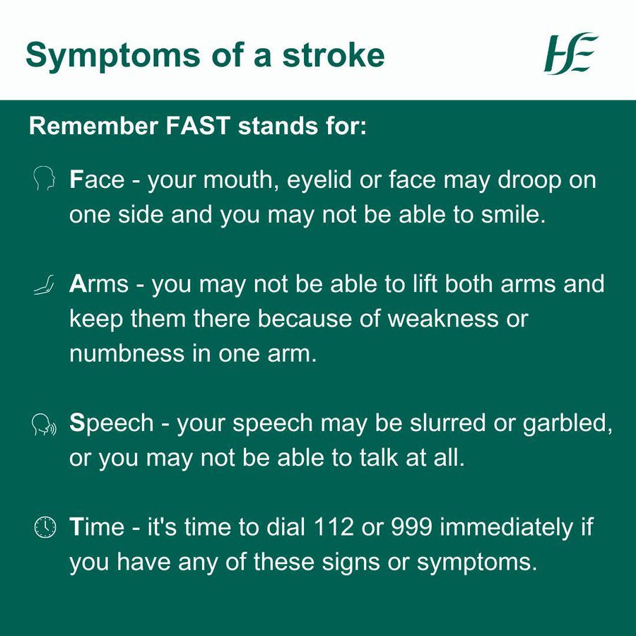 The word FAST will help you recognise when a stroke is happening and what you need to do. Call 112 or 999 immediately. The sooner a person gets treatment for a stroke, the less damage is likely to happen. Find out more: bit.ly/3FvcSIN