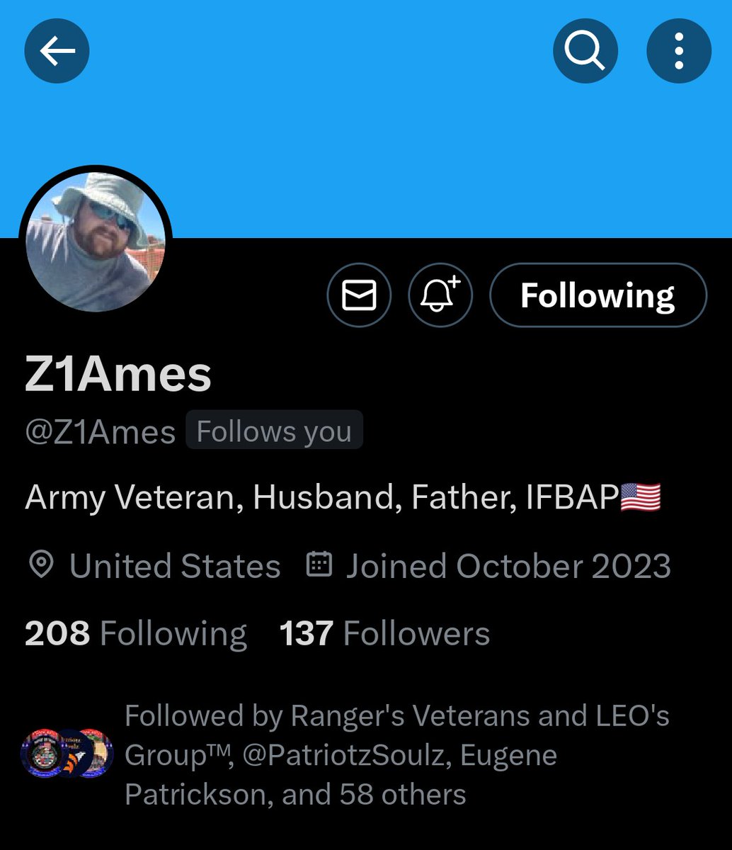 Hey 🇺🇸 America help push this Army Veteran to 500 followers or more. He's a good Husband and an awesome Father He's new on X so can we show him what 🇺🇸 America can do to show the love for our Veterans. Z1Ames @Z1Ames is an 🇺🇸 American Veteran and a Family. and God fearing…