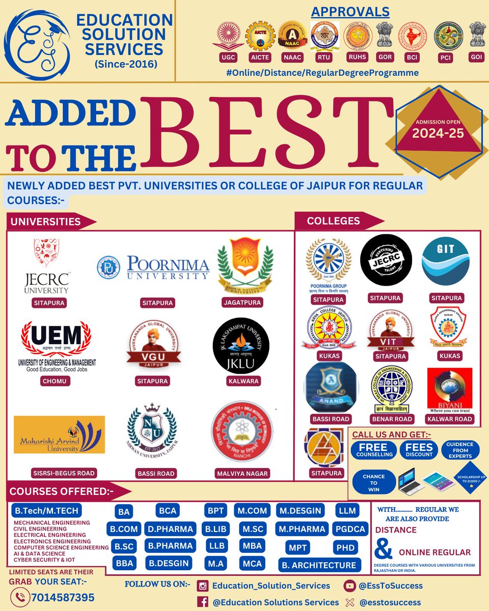 esstosuccess's tweet photo. 🎓 Explore the latest additions to our roster of top-notch private universities and colleges for the 2024-25 academic year! 
 #Engineering #Pharmacy #NewAdmission  #Graduation #Admissions #College #Universities #MetGala #PeopleInSupport #coolestpm #Distanceducation #MetGala https://t.co/MTd11ADp31