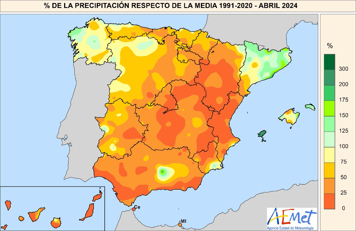 Abril de 2024 fue un mes muy cálido y muy seco en el conjunto de España. Más información 👇aemet.es/es/noticias/20…