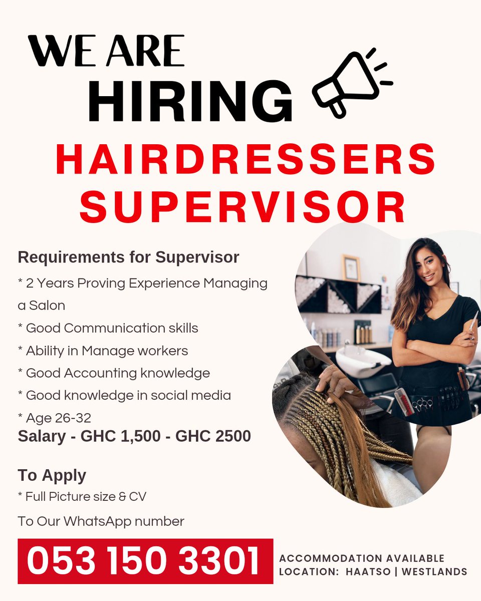 Hairdressers Supervisor 
#vacancy