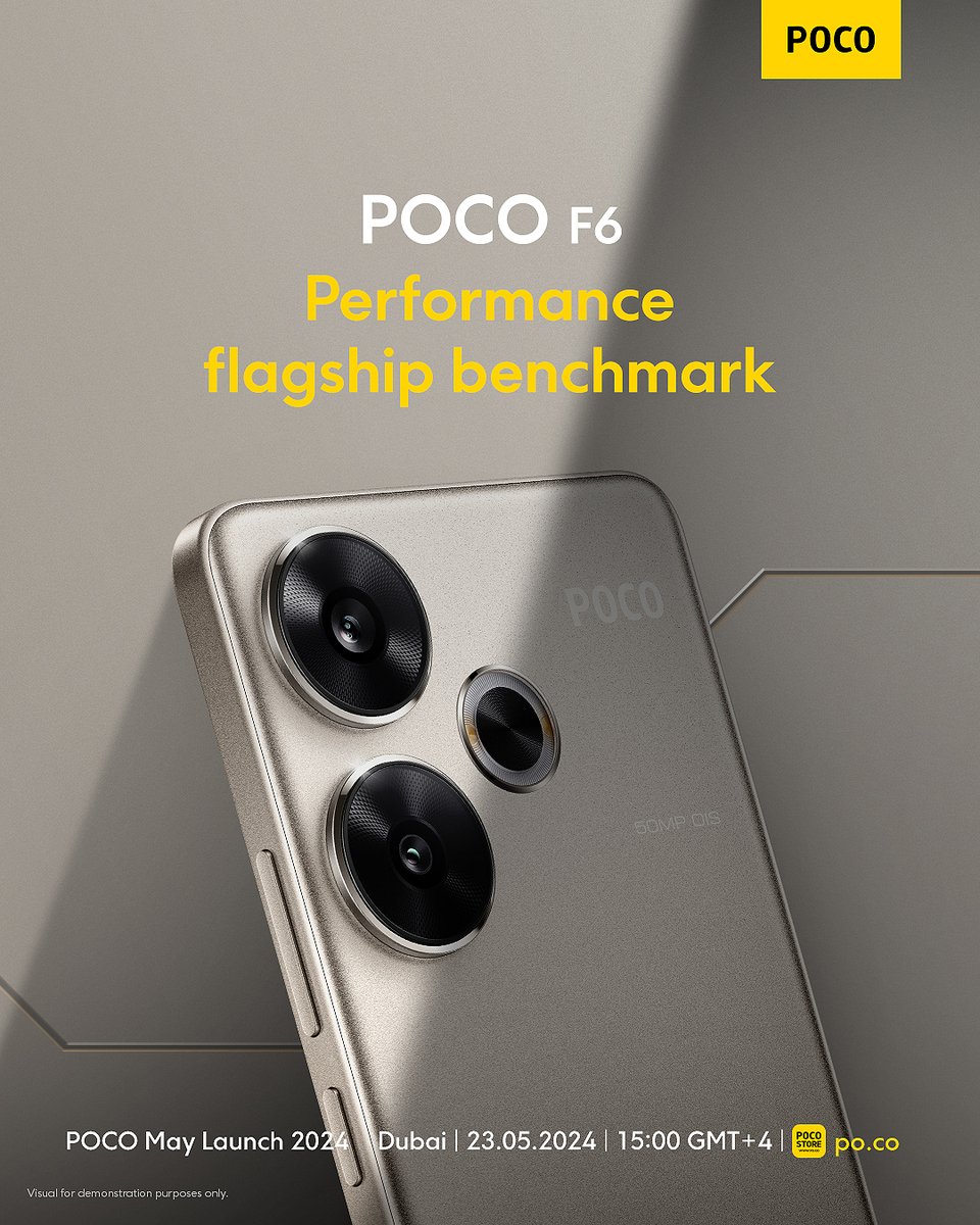 The performance flagship POCO F6 is ready to set your pulse racing. #POCOF6 - Shaped by speed 📅May 23, 2024 | 15:00 GMT+4