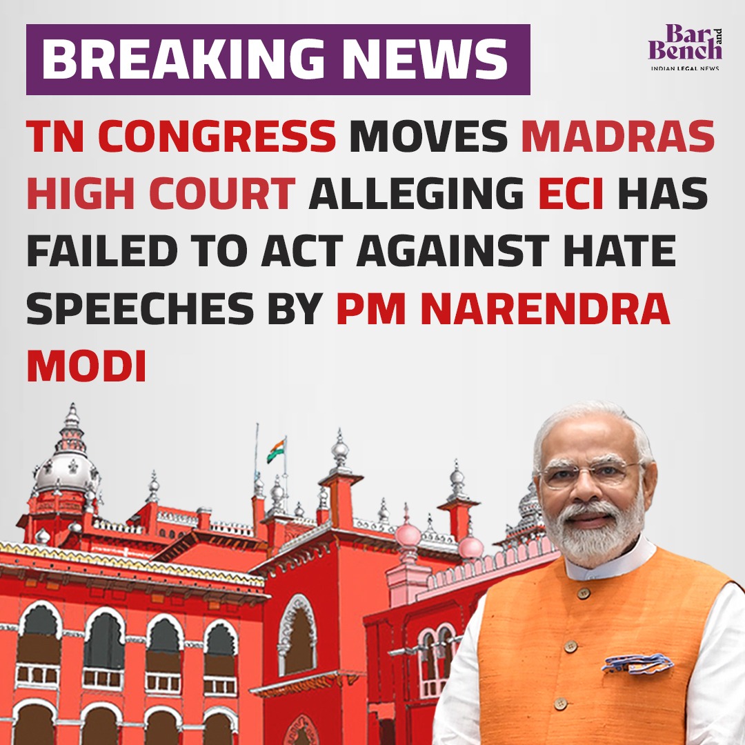 TN Congress moves Madras High Court alleging ECI has failed to act against hate speeches by PM Modi

#Congress #MadrasHighCourt #PMModi 

Read more: tinyurl.com/4scc6pmz