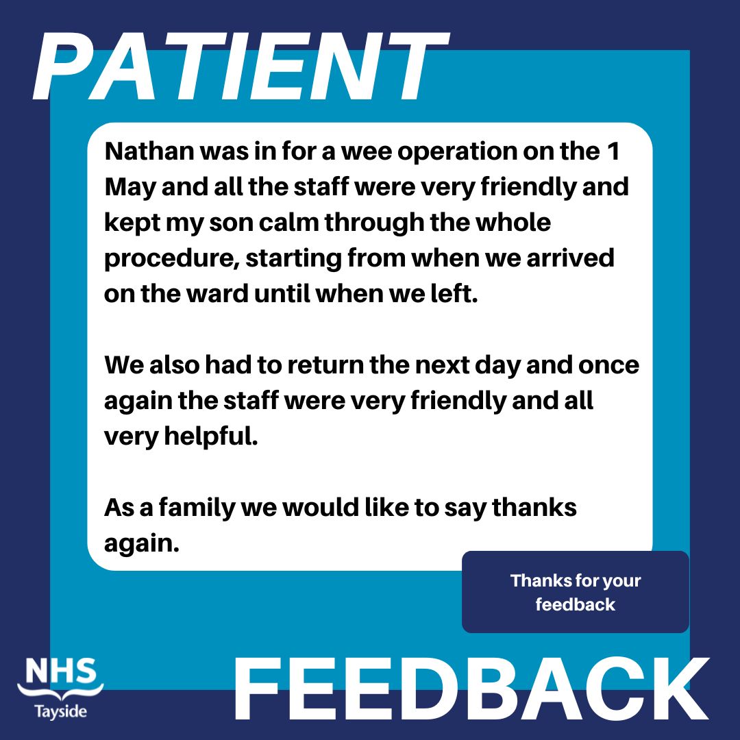 Thank you to Caroline and Andrew Baird for their kind message praising staff in Ward 30 for the care they gave to their son Nathan recently.