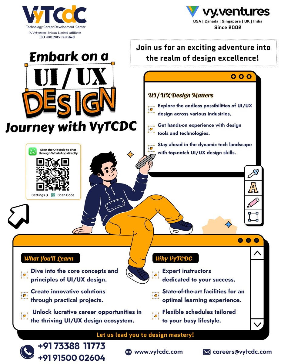 Embark on a UI/UX Design journey with VyTCDC! Explore design excellence, hands-on experience, and lucrative career opportunities. Expert instructors, state-of-the-art facilities, flexible schedules. 

Let's master design together! 

#vytcdc #UIUX #uiuxcourse #CareerOpportunities