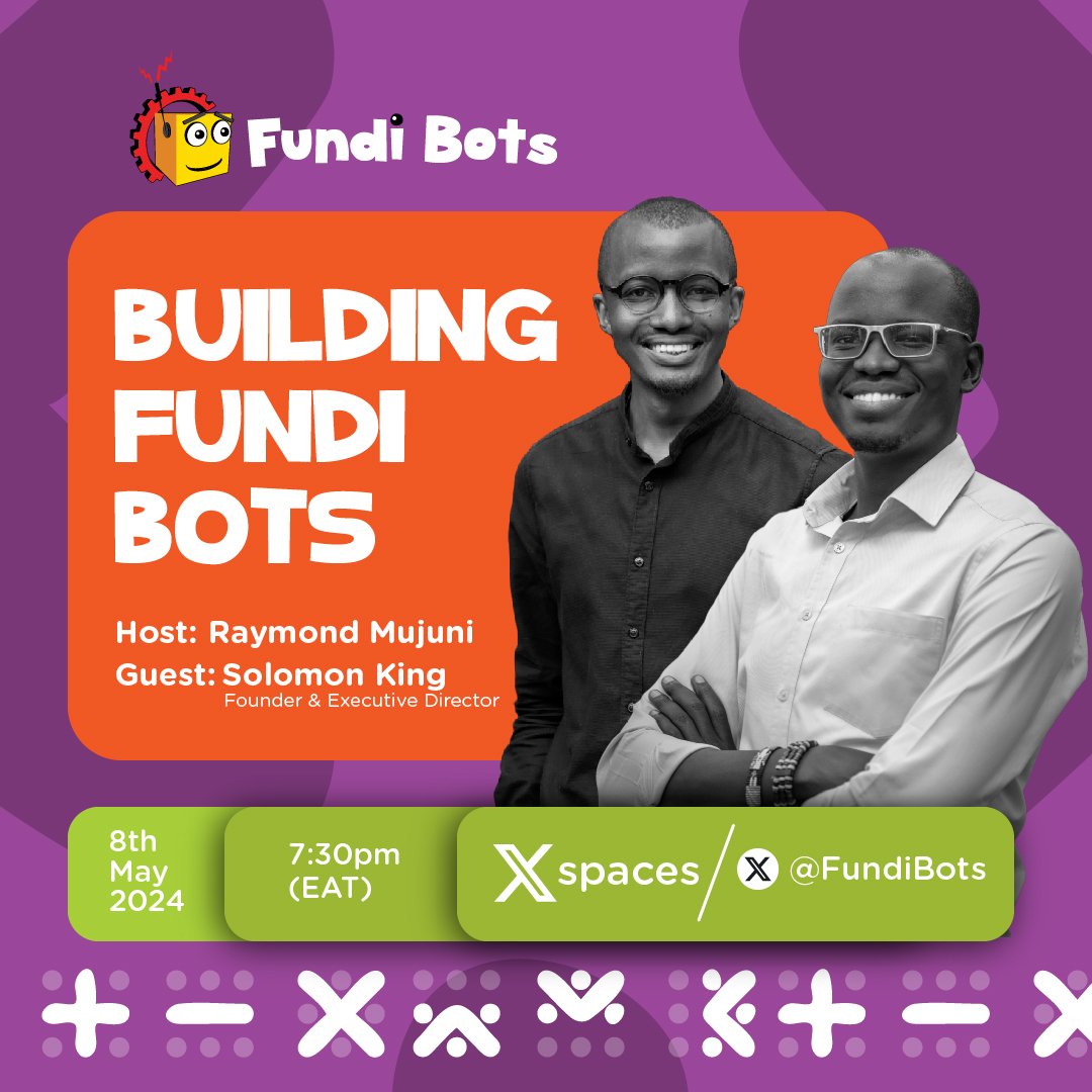 Join us today on Twitter Spaces, where I'll be sharing about the journey of building Fundi Bots over the past 13 years. @qataharraymond will be hosting us on the @FundiBots account at 7:30PM this evening. Do set a reminder using the spaces link below. x.com/i/spaces/1rdxl…