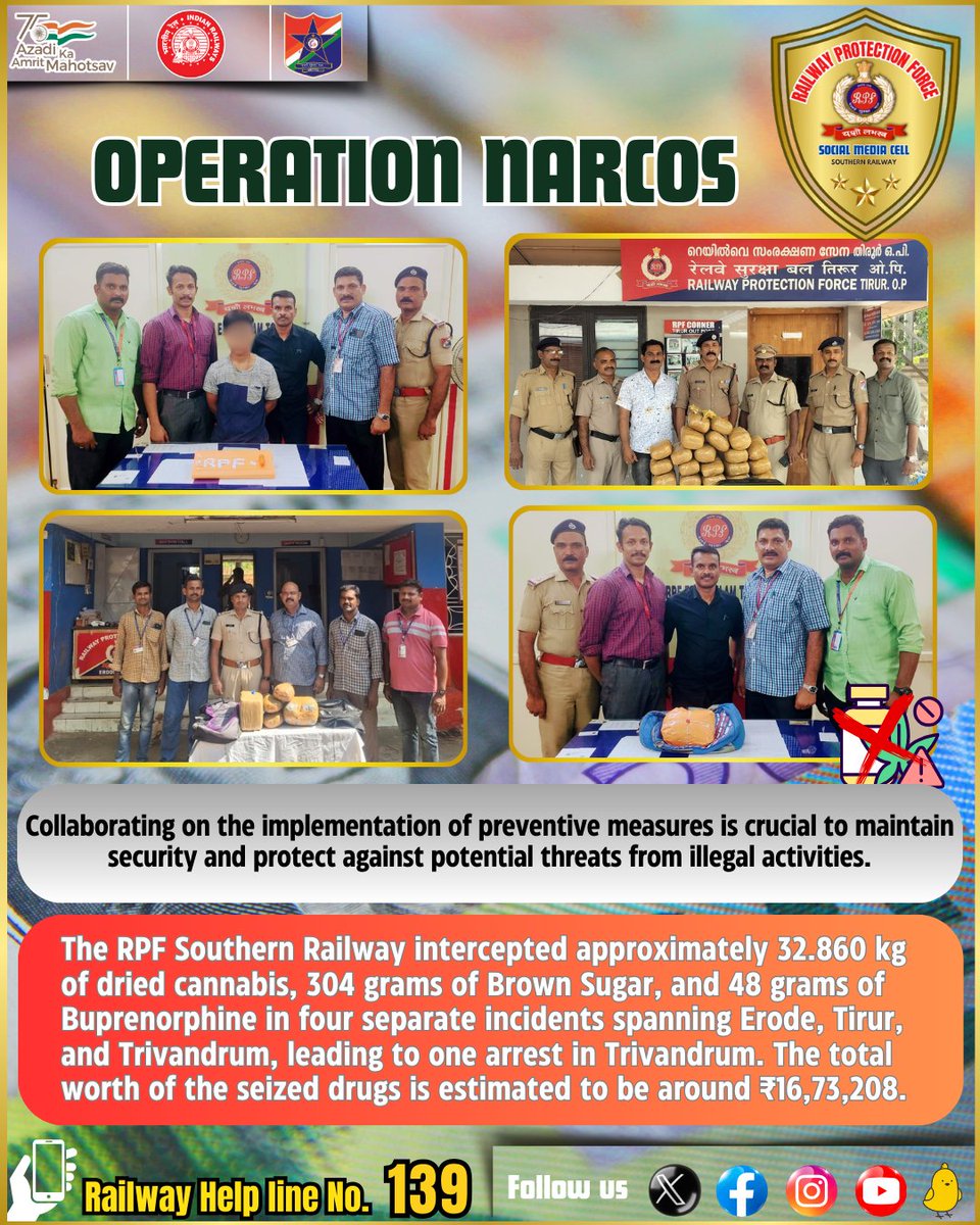 #operationnarcos #RPF #RPFSR #Goodwork #railways #southernrailways @RailMinIndia @RPF_INDIA @GMSRailway