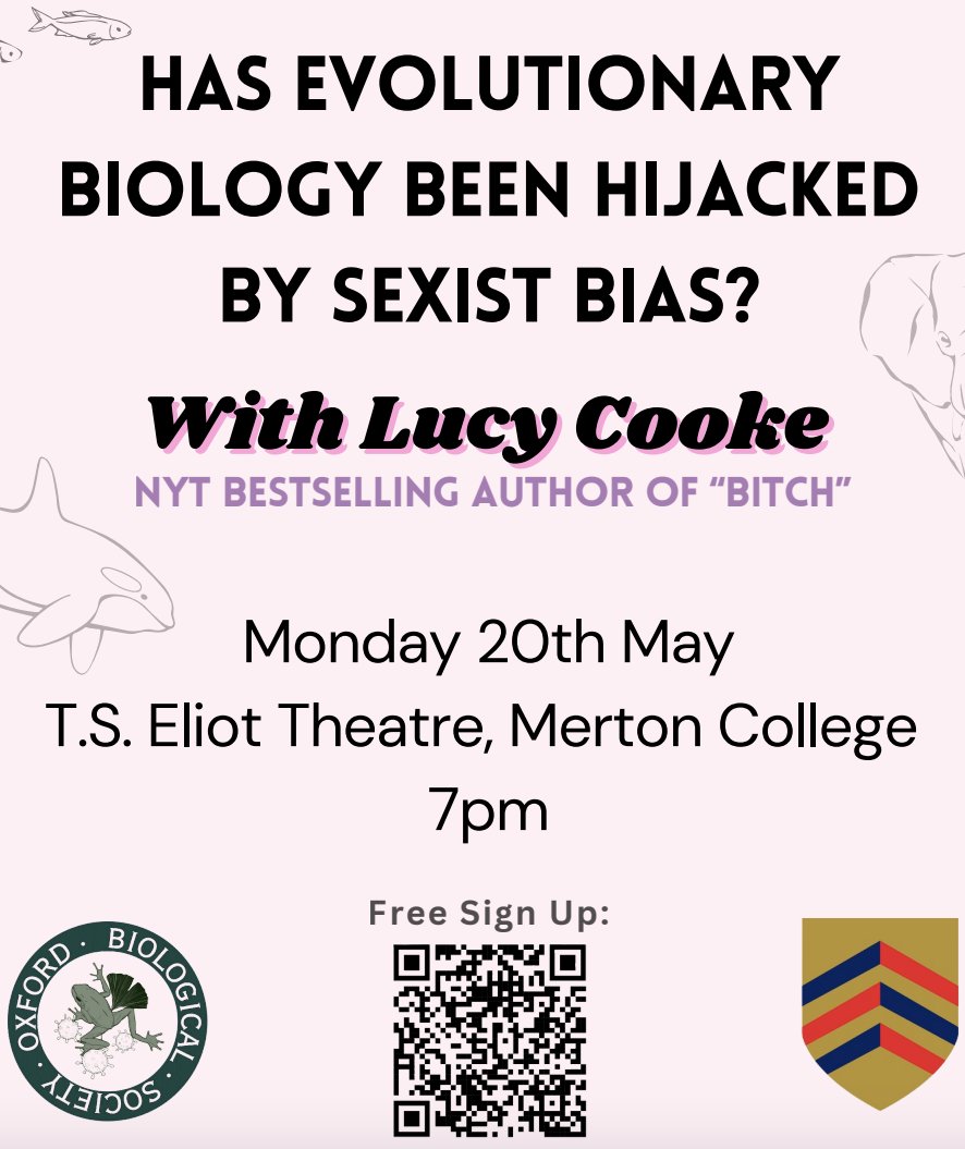 Merton Biology (@mertonbiology) on Twitter photo Lucy Cooke: Has evolutionary biology been hijacked by sexist bias?
At 19:00 on 20 May, we and <a href="/OxfordBioSoc/">Oxford University BioSoc</a> are hosting zoologist, author, and TV presenter <a href="/mslucycooke/">Lucy Cooke</a> who will be talking about how the scientific patriarchy has pervaded evo bio. Tickets: clubs.getqpay.com/?s=1102&eventi… Lucy Cooke: Has evolutionary biology been hijacked by sexist bias?
At 19:00 on 20 May, we and <a href="/OxfordBioSoc/">Oxford University BioSoc</a> are hosting zoologist, author, and TV presenter <a href="/mslucycooke/">Lucy Cooke</a> who will be talking about how the scientific patriarchy has pervaded evo bio. Tickets: clubs.getqpay.com/?s=1102&eventi…