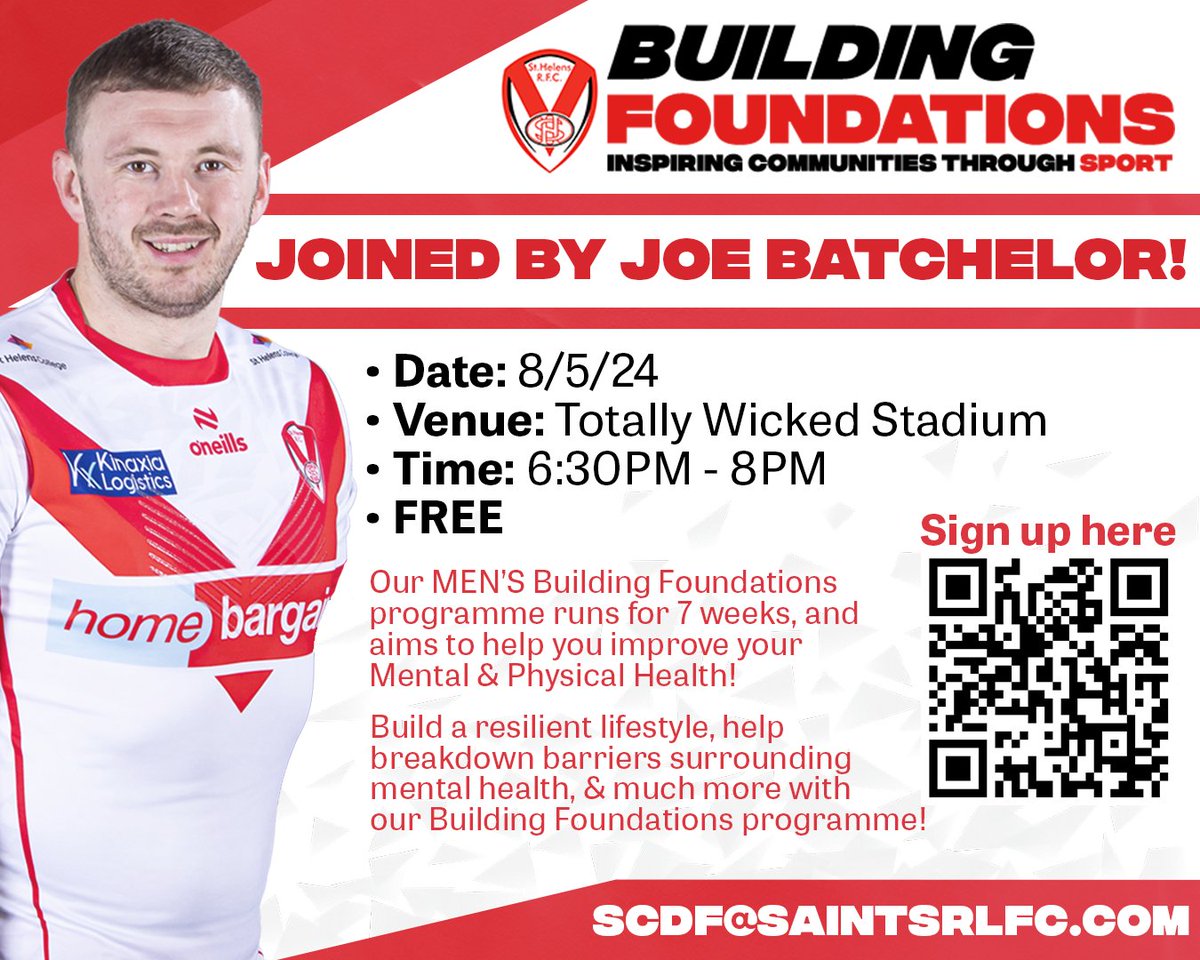 ⌚ 𝗧𝗶𝗺𝗲 𝗖𝗵𝗮𝗻𝗴𝗲! Our Building Foundation programme with @Saints1890 Joe Batchelor will now be starting at 6:30PM, following feedback from past few weeks! Want to join us tonight? Sign up via the link below 👇 🔗forms.office.com/e/1gvUfabLJQ #Saintsandproud | @batjoelor