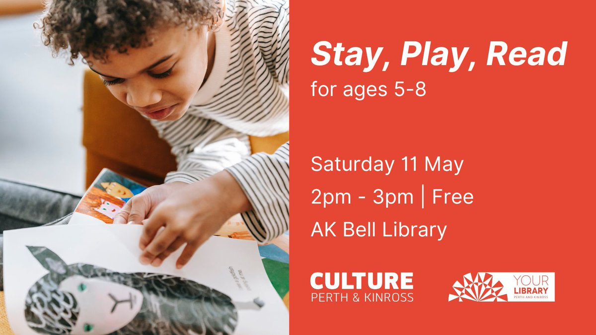 Our next 'Stay, Play, Read' fortnightly session for ages 5-8 at the AK Bell Library is this Saturday. Explore our children's books in our vibrant and comfortable children's library with a selection of toys to keep the kids entertained. Book a spot by phoning 01738 477017.