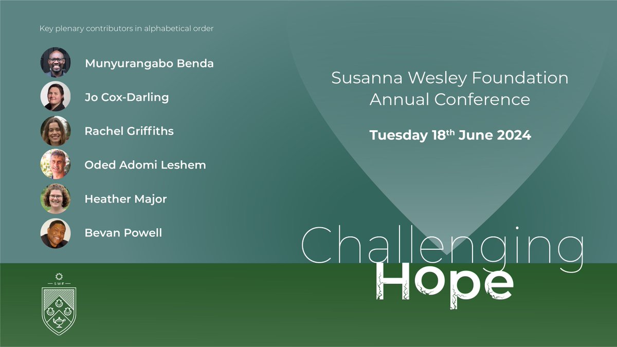 Join us on Tu 18 June @RoehamptonUni for an international, interdisciplinary exploration, Challenging #Hope, with talks, workshops, artists & more. Register here for this innovative, free event susannawesleyfoundation.org/swf-annual-con… @BIAPTheology @ModernChurchUK @ModemLeadersHub @wesleyhousecam